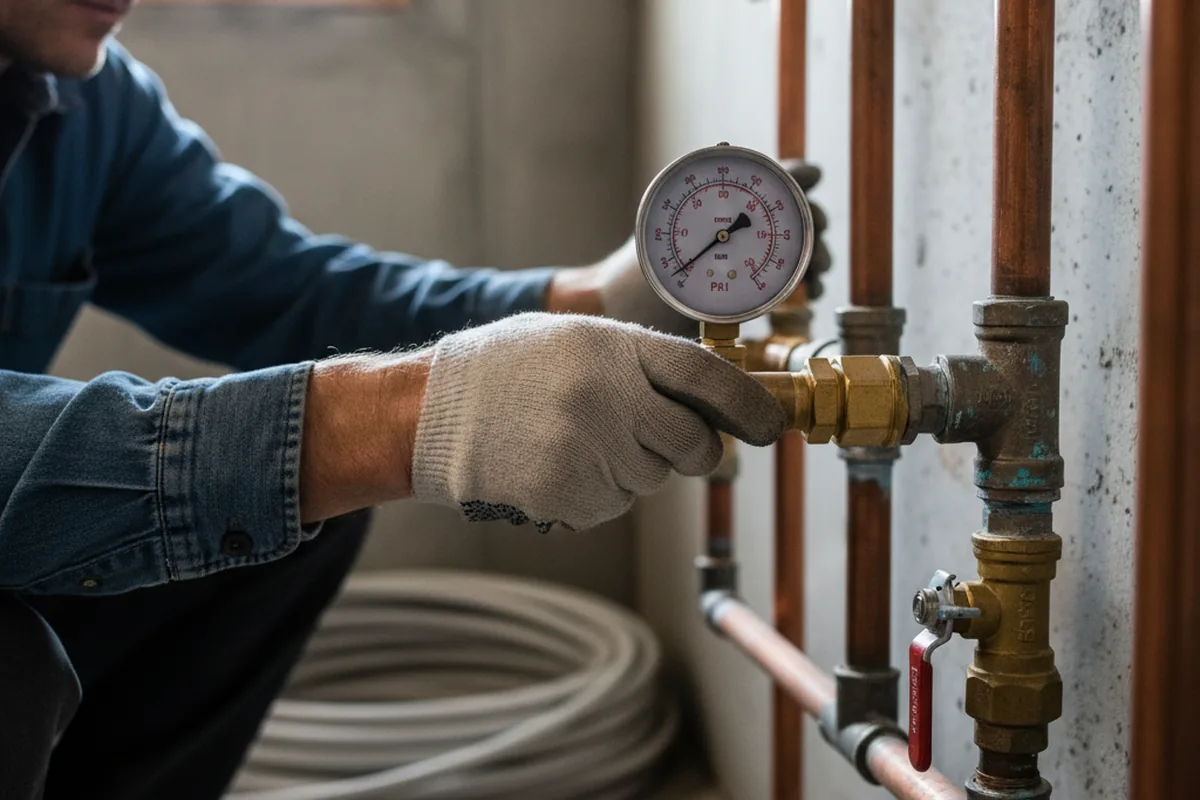 Pressure testing a repaired line during Water Line Repair in Berne